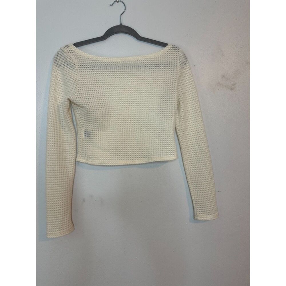Amazon White Waffle Knit Cropped Long Sleeve